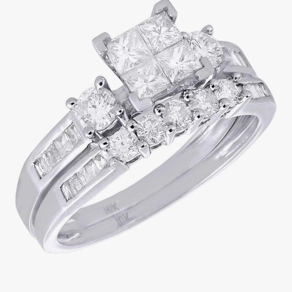 10K White Gold Princess Diamond Bridal Wedding Ring size 7 Engagement Ring 1 Ct